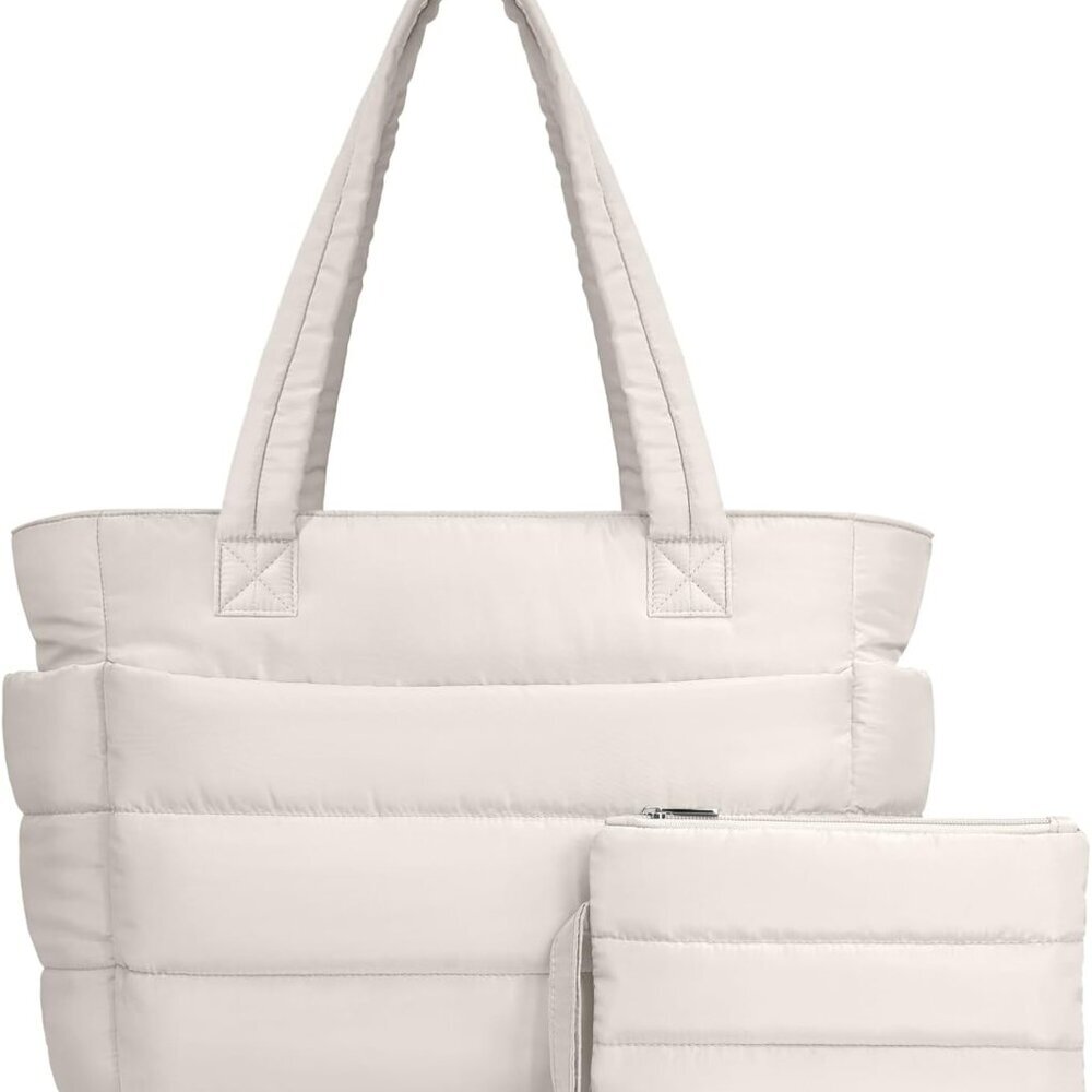 Puffer Tote Bag for Women, Lightweight Puffy Handbag with Compartments, Quilted